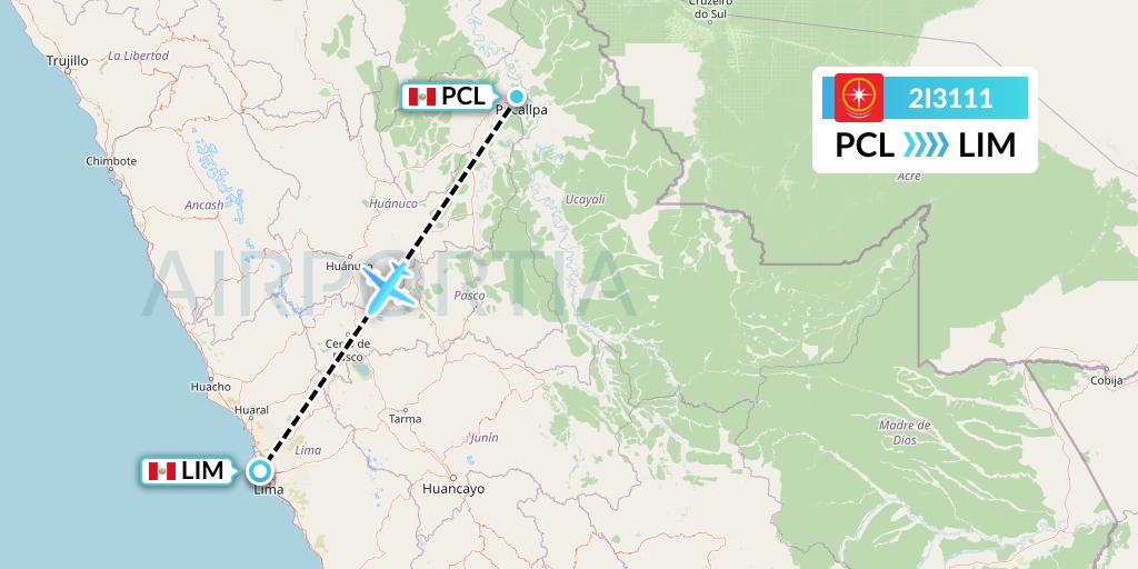 2I3111 Star Peru Flight Map: Pucallpa to Lima