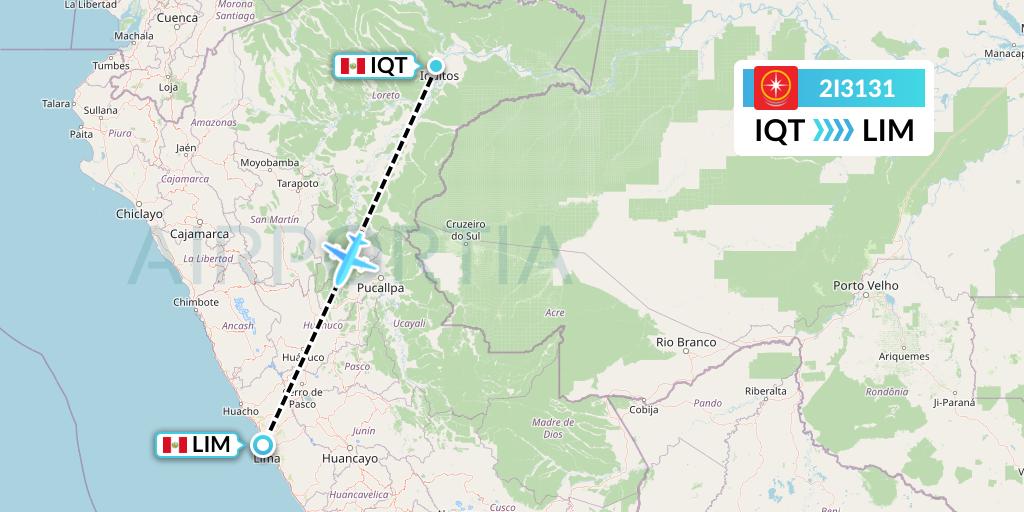 2I3131 Star Peru Flight Map: Iquitos to Lima