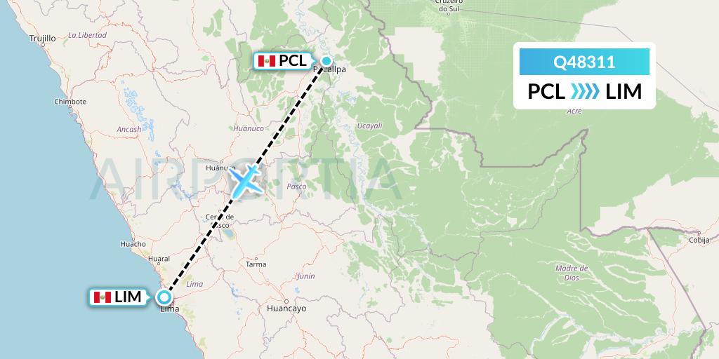 Q48311 Euroairlines Flight Map: Pucallpa to Lima