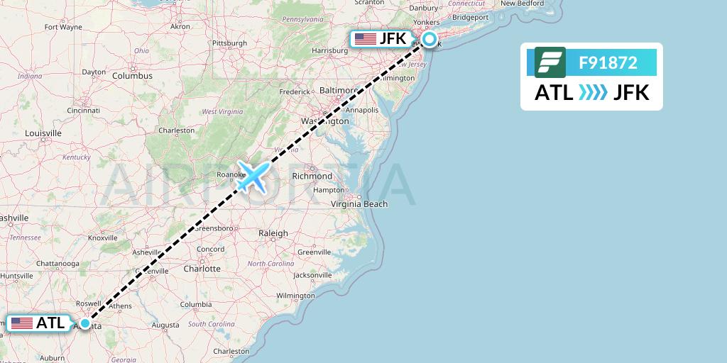 F91872 Frontier Airlines Flight Map: Atlanta to New York
