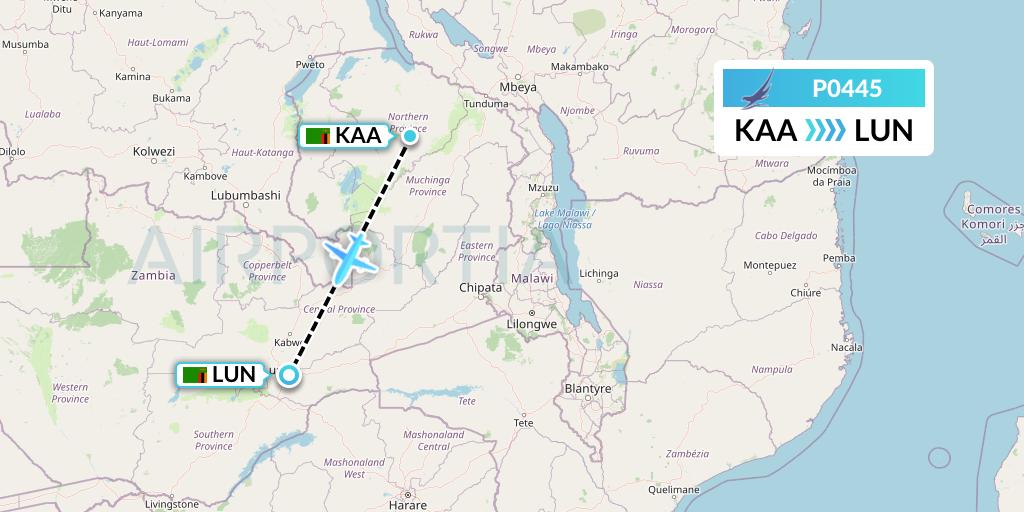 P0445 Proflight Air Services Flight Map: Kasama to Lusaka