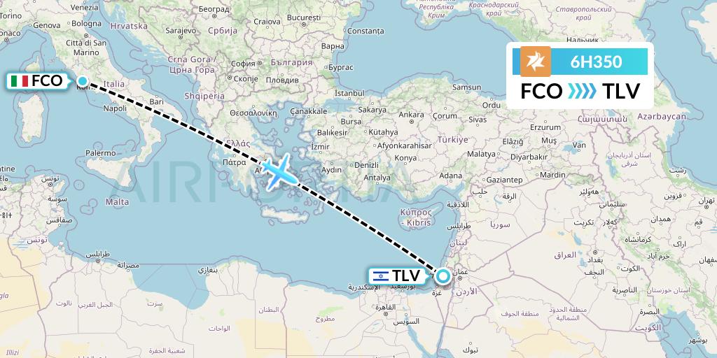 6H350 Israir Airlines Flight Map: Rome to Tel Aviv