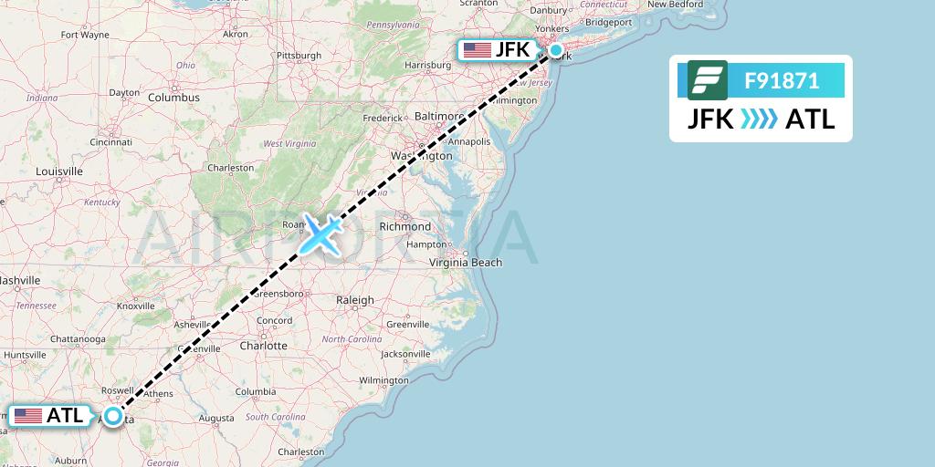 F91871 Frontier Airlines Flight Map: New York to Atlanta