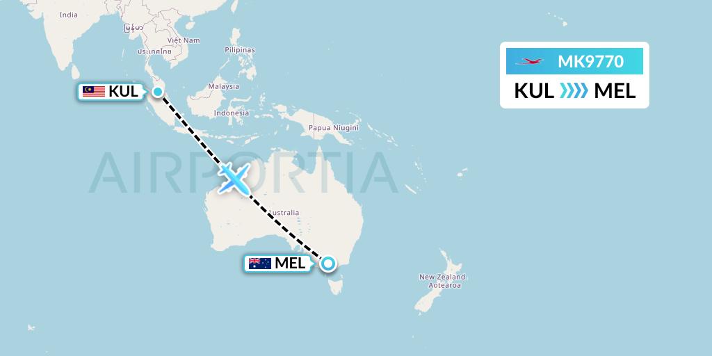 MK9770 Air Mauritius Flight Map: Kuala Lumpur to Melbourne
