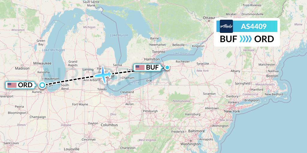 AS4409 Alaska Airlines Flight Map: Buffalo to Chicago