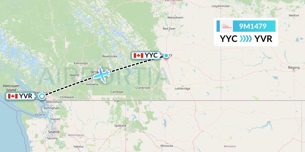 9M1479 Central Mountain Air Flight Map: Calgary to Vancouver