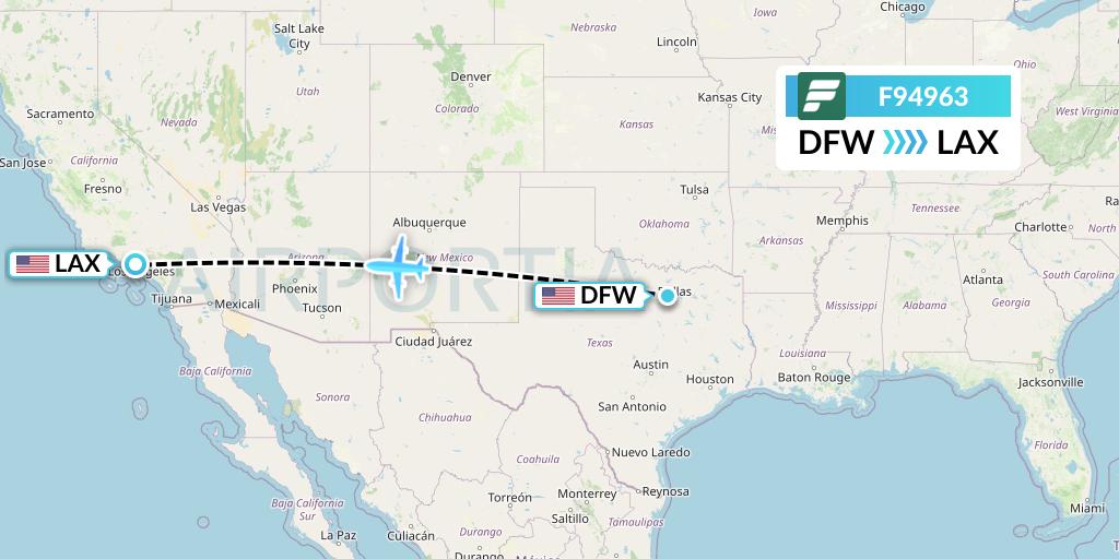 F94963 Frontier Airlines Flight Map: Dallas to Los Angeles