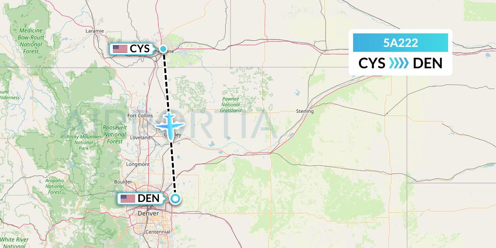 5A222 Alpine Air Express Flight Map: Cheyenne to Denver