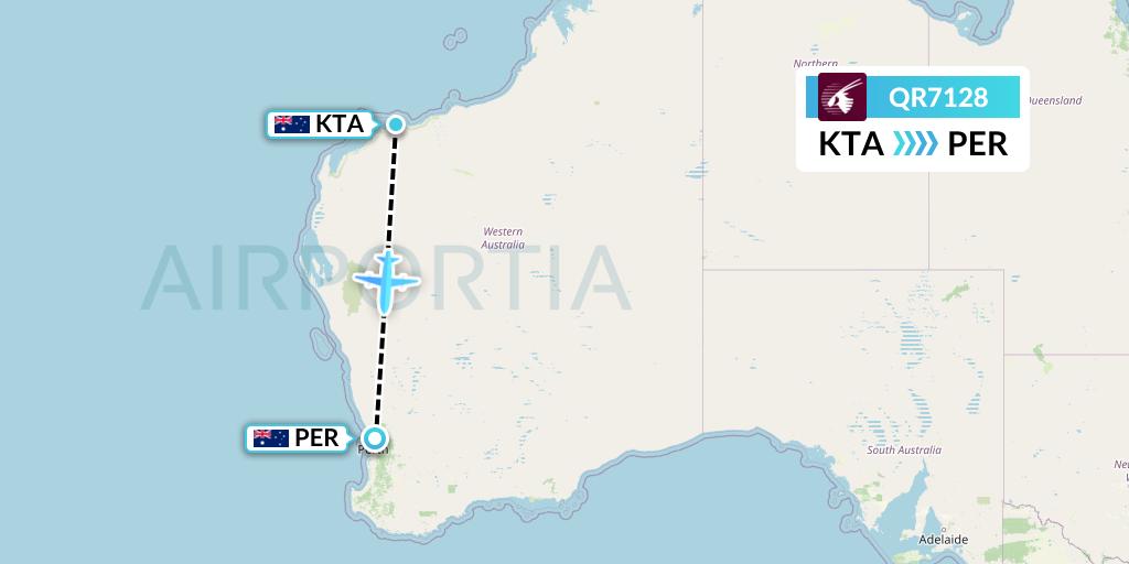 QR7128 Qatar Airways Flight Map: Karratha to Perth