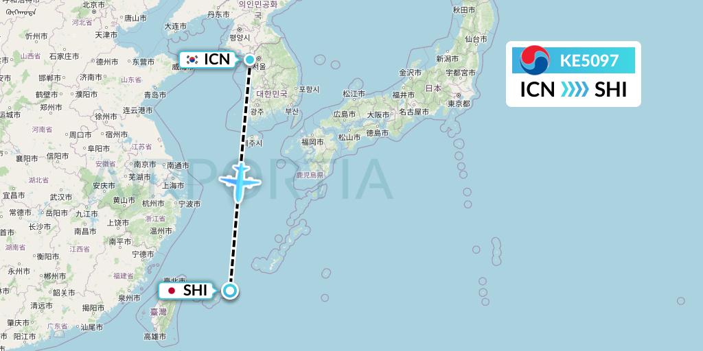 KE5097 Korean Air Flight Map: Seoul to Japan