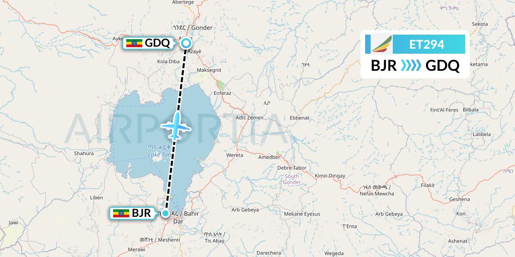 ET294 Ethiopian Airlines Flight Map: Bahir Dar to Gondar