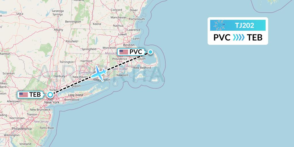 TJ202 Tradewind Aviation Flight Map: Provincetown to Teterboro