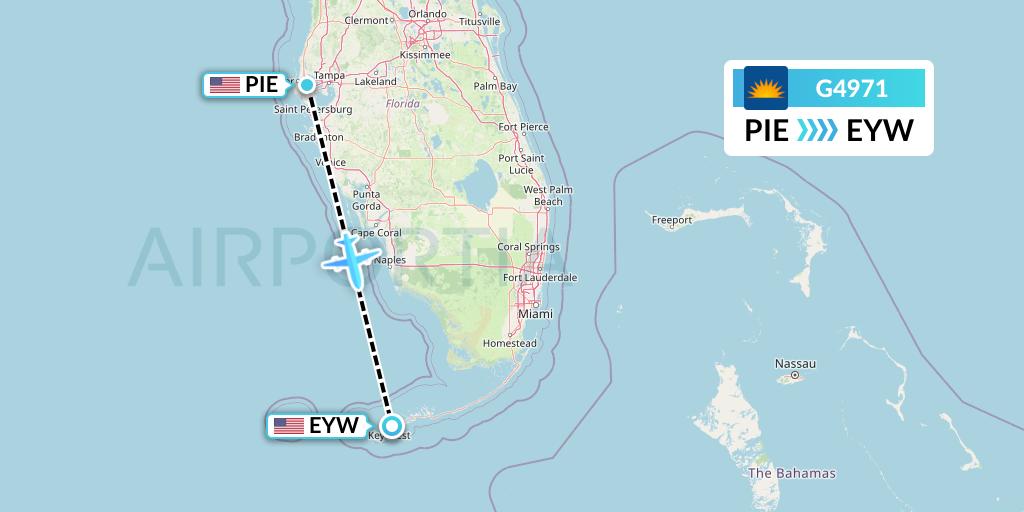 G4971 Allegiant Air Flight Map: St. Petersburg to Key West
