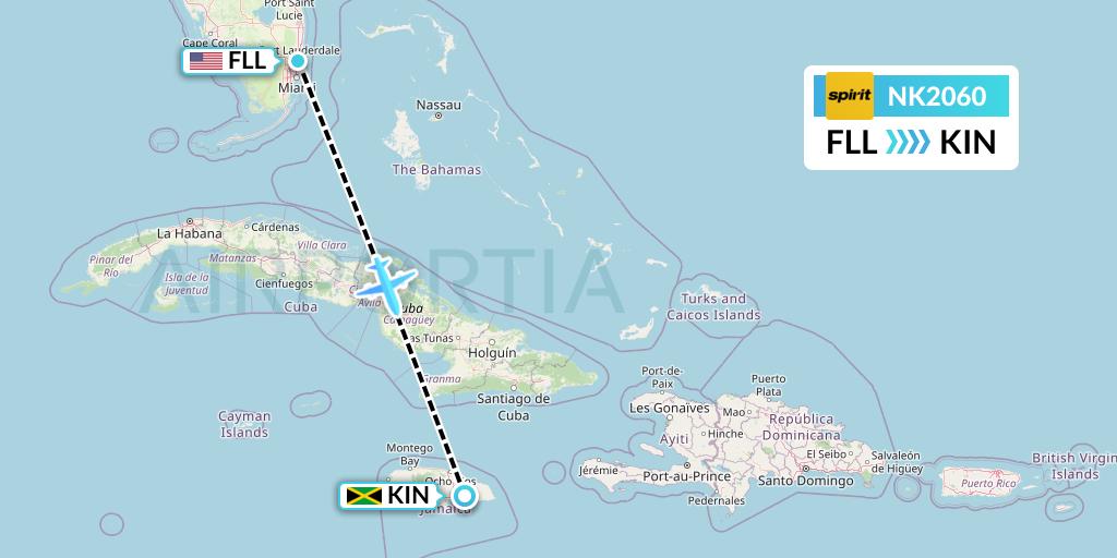 NK2060 Spirit Airlines Flight Map: Fort Lauderdale to Kingston
