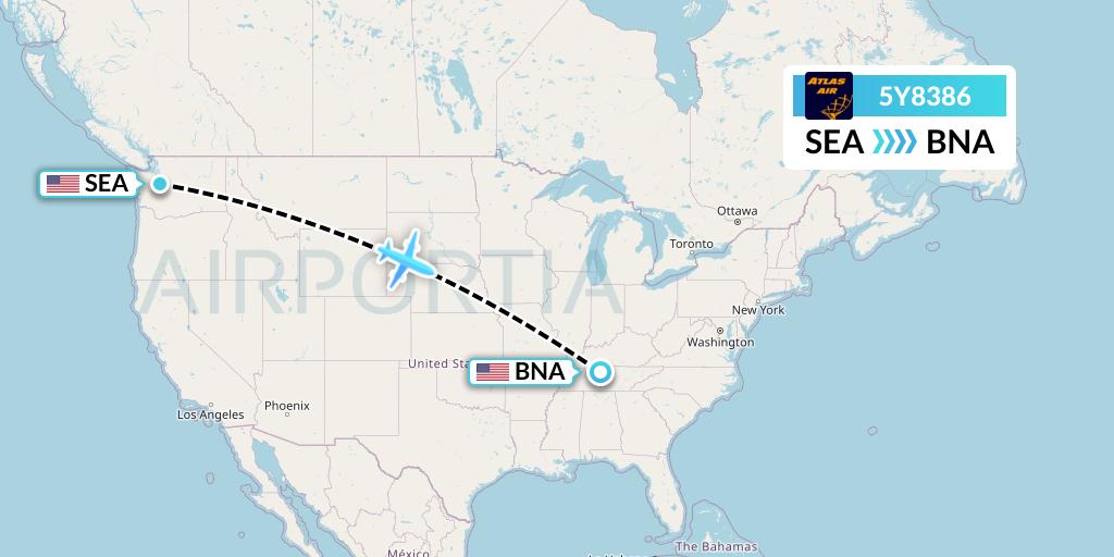 5Y8386 Atlas Air Flight Map: Seattle to Nashville