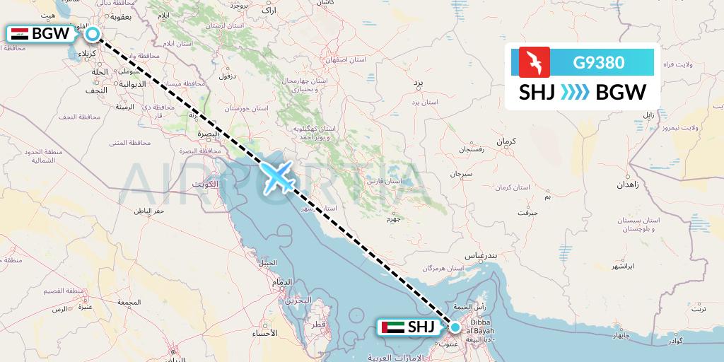 G9380 Air Arabia Flight Map: Sharjah to Baghdad