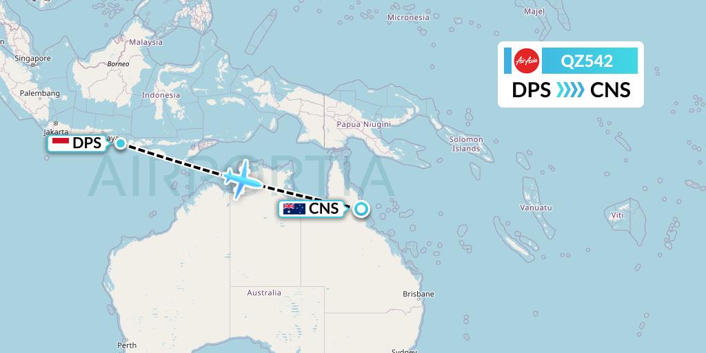 QZ542 Indonesia AirAsia Flight Map: Denpasar to Cairns
