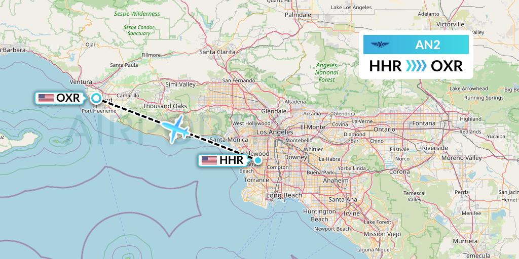 AN2 Advanced Air Flight Map: Hawthorne to Oxnard