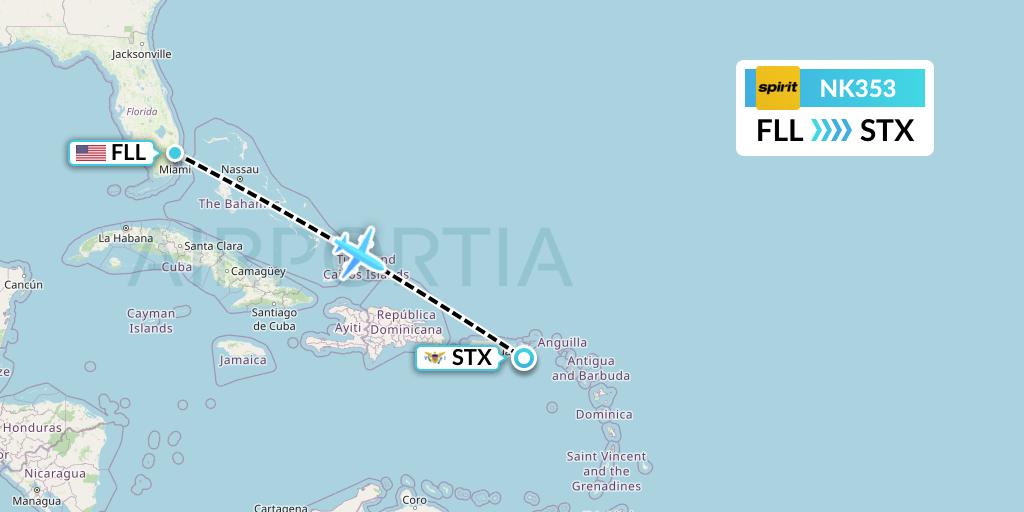NK353 Spirit Airlines Flight Map: Fort Lauderdale to St. Croix