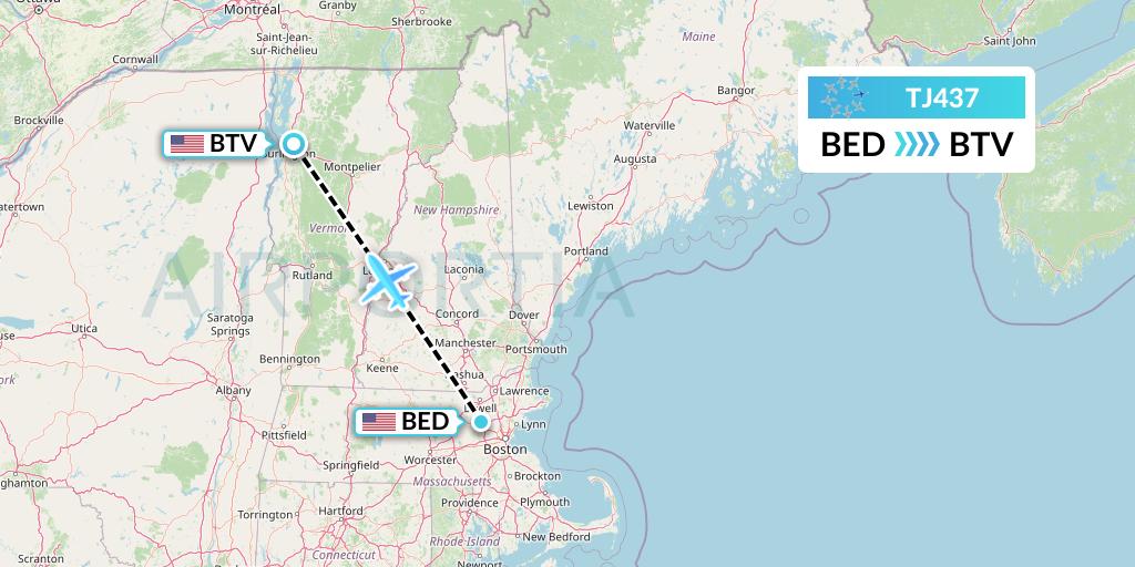 TJ437 Tradewind Aviation Flight Map: Bedford to Burlington