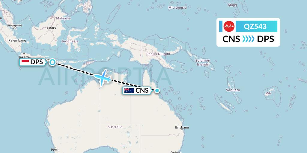 QZ543 Indonesia AirAsia Flight Map: Cairns to Denpasar