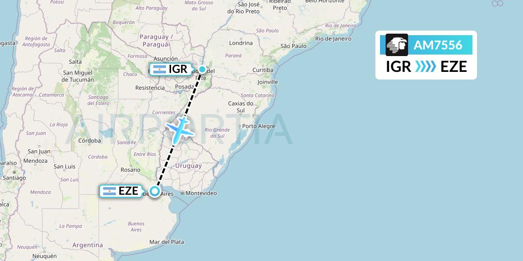 AM7556 Aeromexico Flight Map: Puerto Iguazu to Buenos Aires