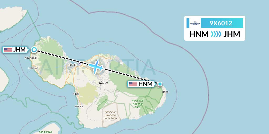 9X6012 Southern Airways Express Flight Map: Hana to Lahaina
