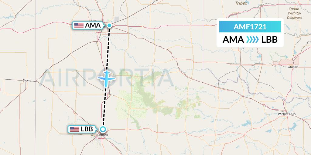 AMF1721 Ameriflight Flight Map: Amarillo to Lubbock