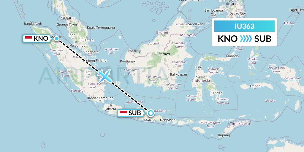 IU363 Pt. Super Air Jet Flight Map: Medan to Surabaya