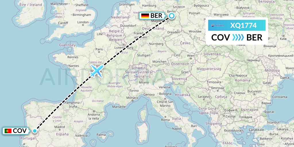 XQ1774 SunExpress Flight Map: Portugal to Berlin