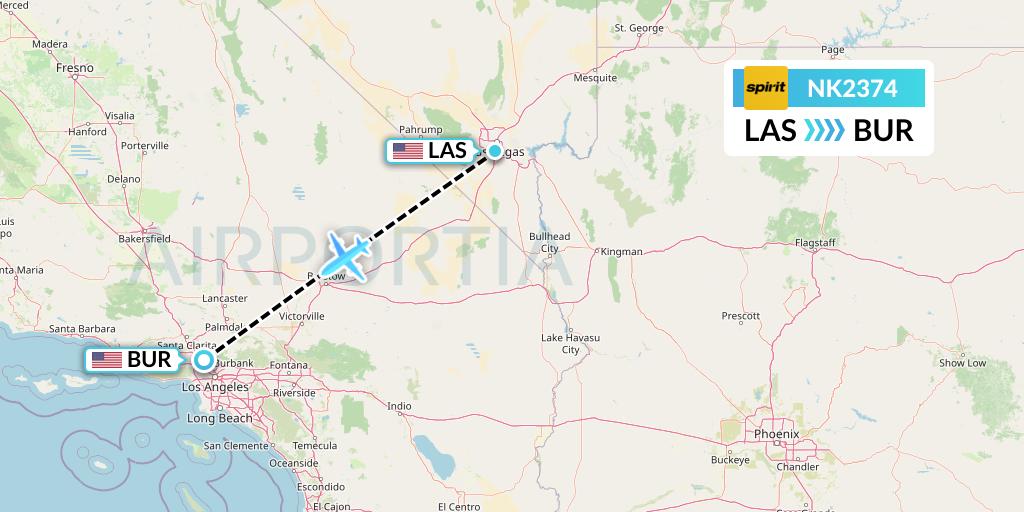 NK2374 Spirit Airlines Flight Map: Las Vegas to Burbank