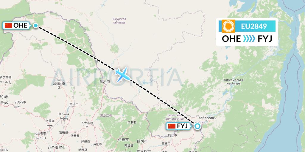 EU2849 Chengdu Airlines Flight Map: Mohe to Fuyuan