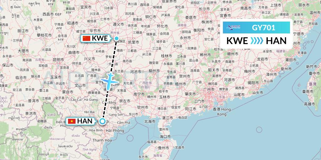 GY701 Colorful GuiZhou Airlines Flight Map: Guiyang to Hanoi