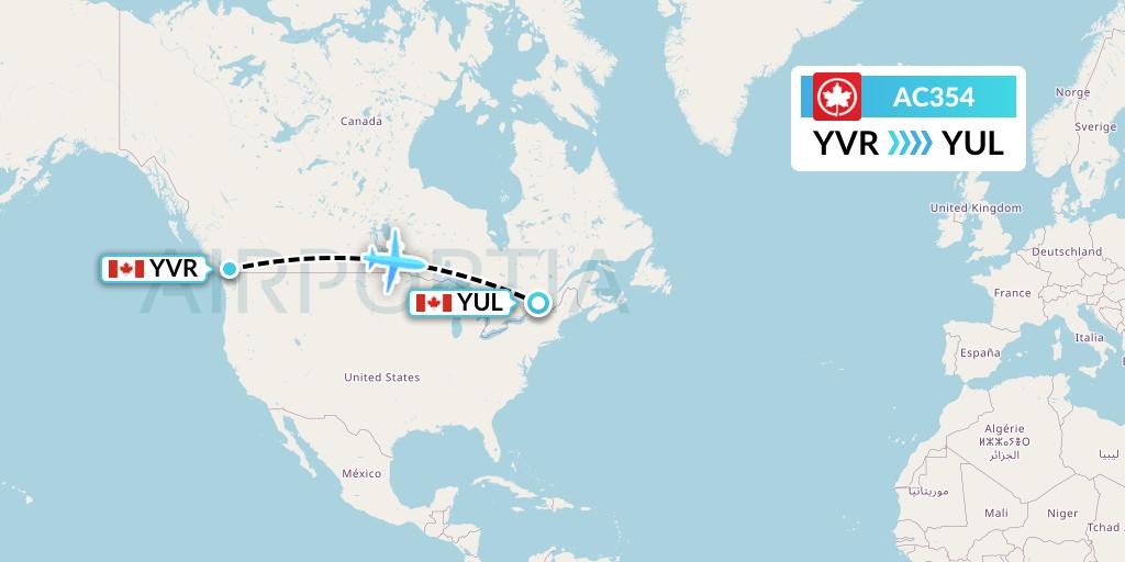 AC354 Air Canada Flight Map: Vancouver to Montreal