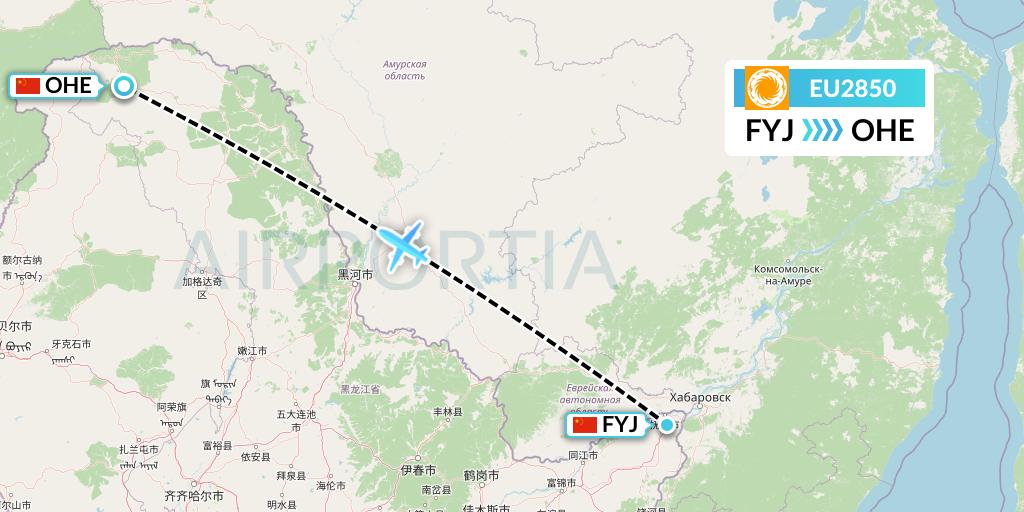 EU2850 Chengdu Airlines Flight Map: Fuyuan to Mohe