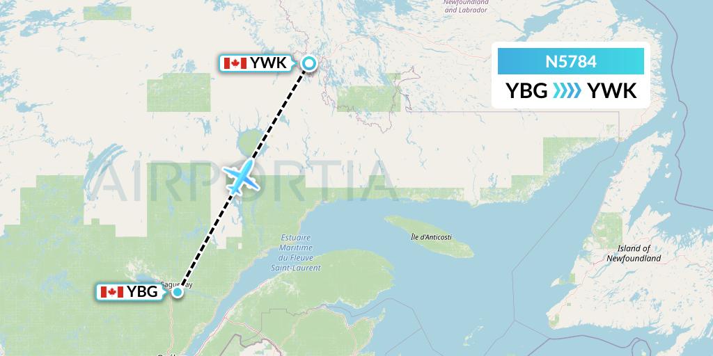 N5784 Nolinor Aviation Flight Map: Saguenay to Wabush