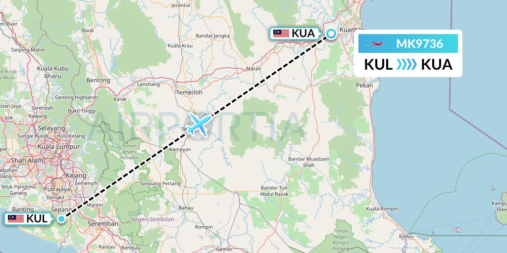 MK9736 Air Mauritius Flight Map: Kuala Lumpur to Kuantan