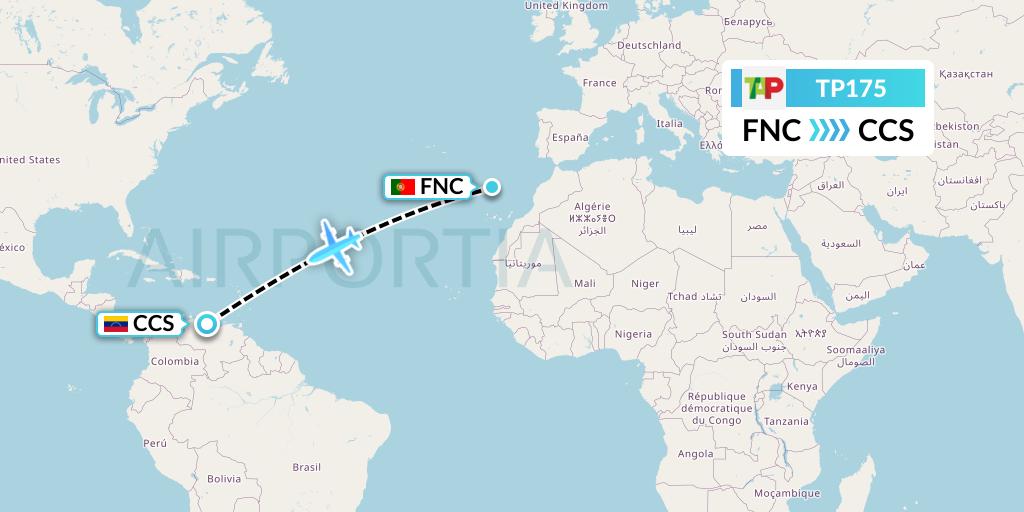 TP175 TAP Portugal Flight Map: Funchal to Caracas