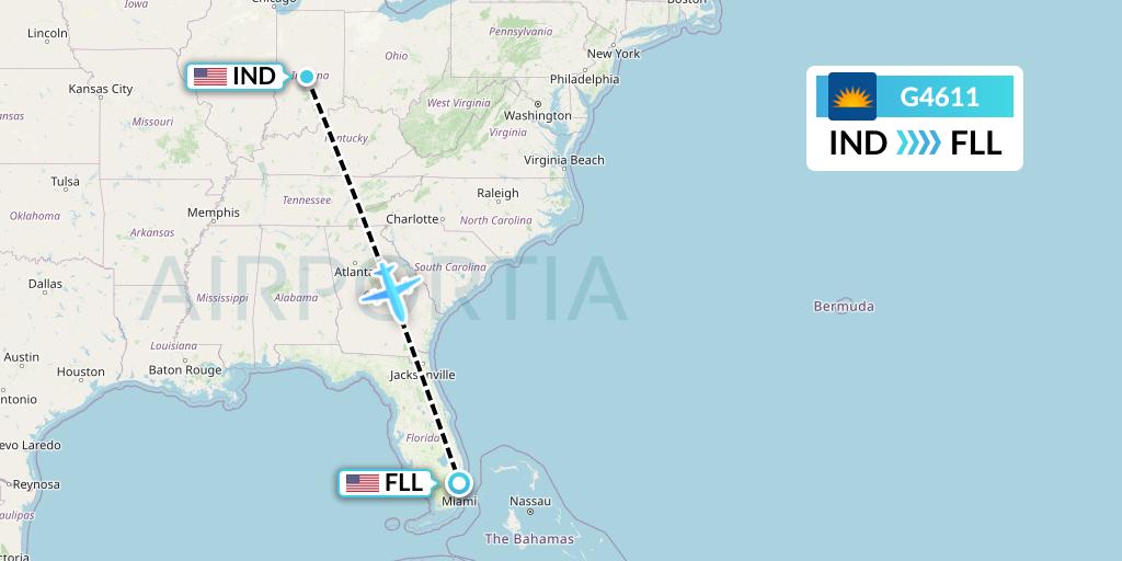 G4611 Allegiant Air Flight Map: Indianapolis to Fort Lauderdale