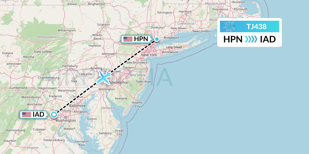 TJ438 Tradewind Aviation Flight Map: White Plains to Washington