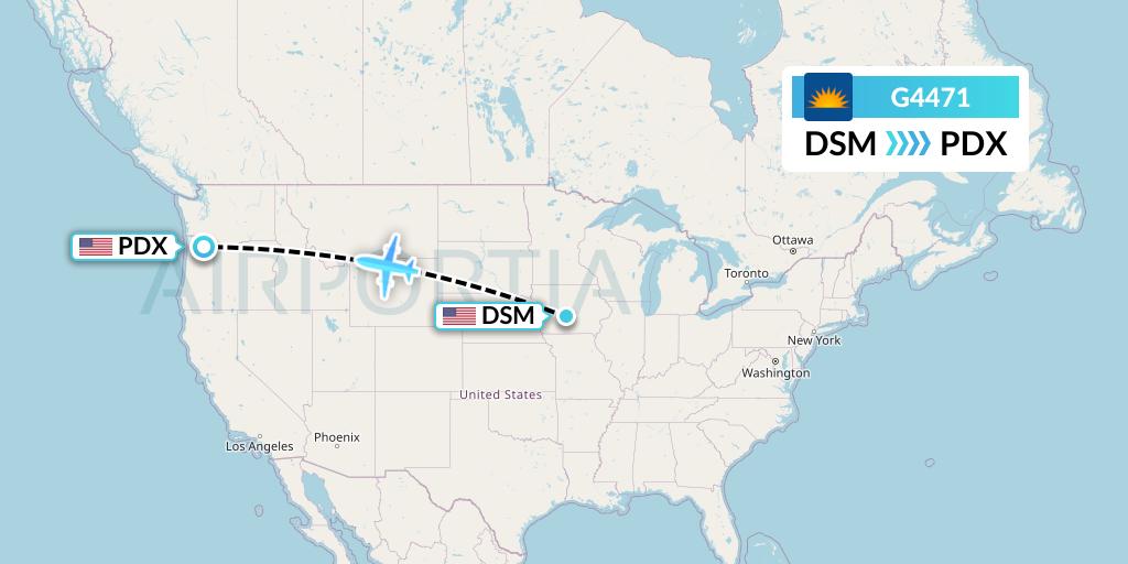 G4471 Allegiant Air Flight Map: Des Moines to Portland