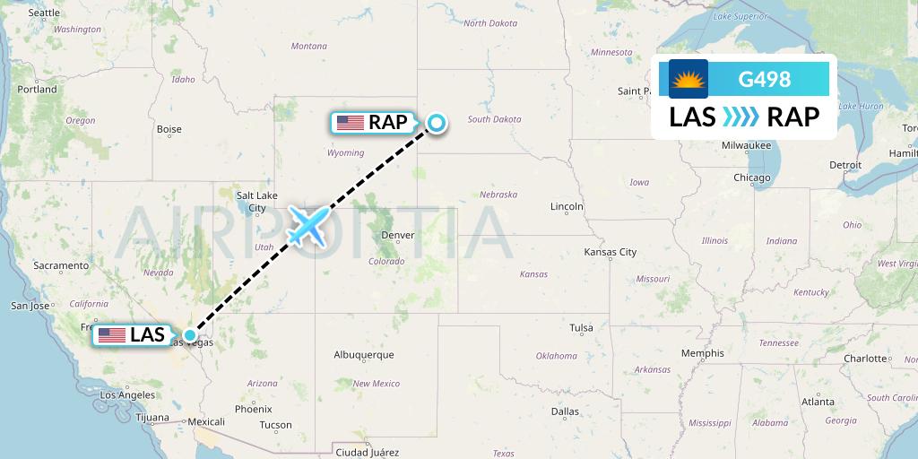 G498 Allegiant Air Flight Map: Las Vegas to Rapid City