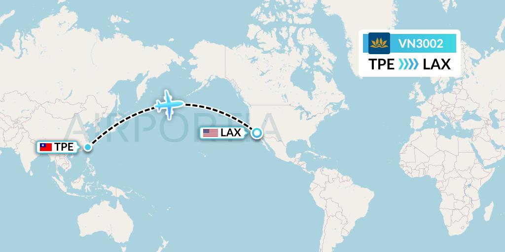 VN3002 Vietnam Airlines Flight Map: Taipei to Los Angeles