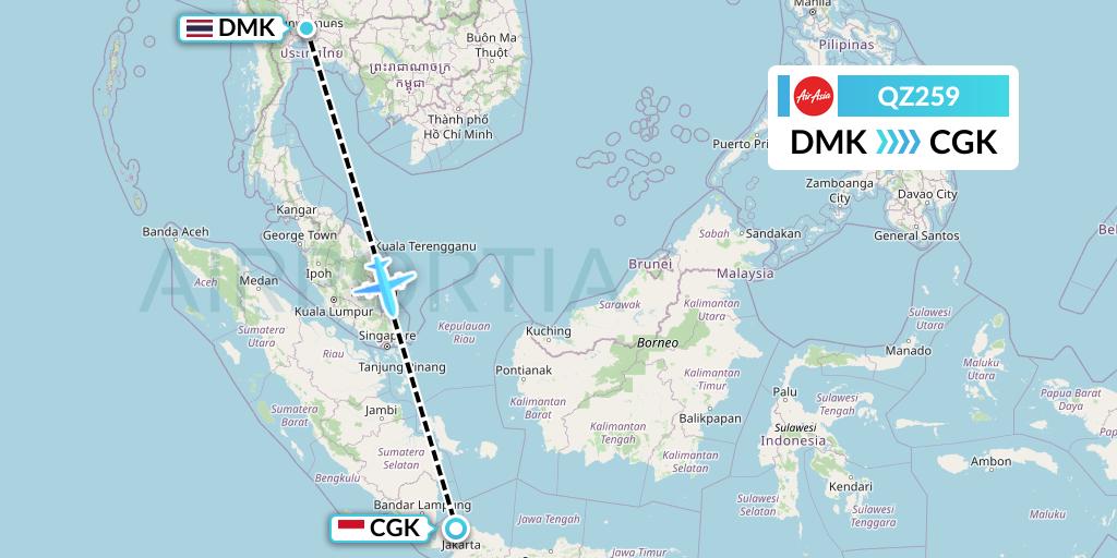 QZ259 Indonesia AirAsia Flight Map: Bangkok to Jakarta