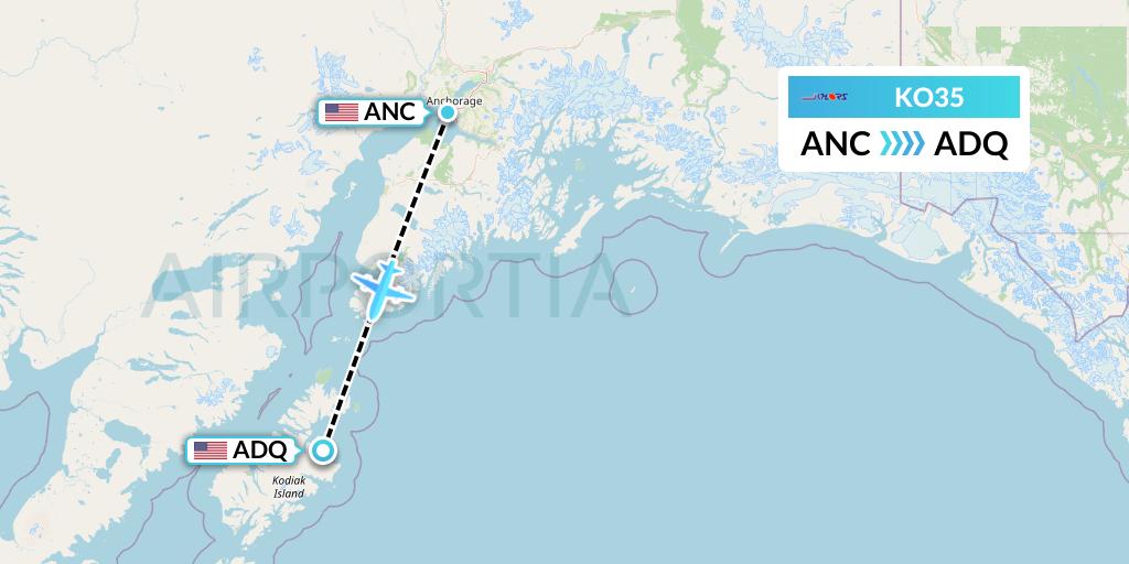 KO35 Komiaviatrans Flight Map: Anchorage to Kodiak