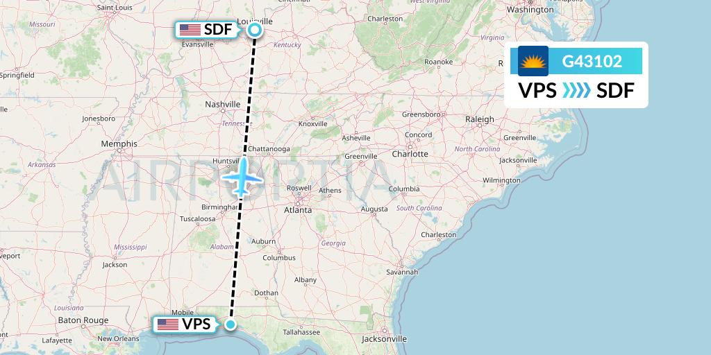 G43102 Allegiant Air Flight Map: Valparaiso to Louisville