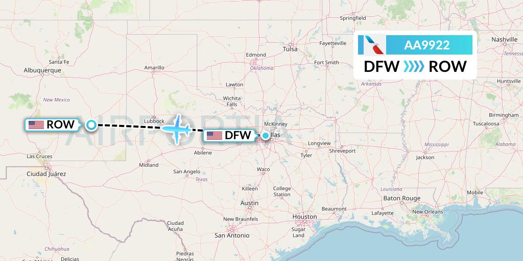 AA9922 American Airlines Flight Map: Dallas to Roswell