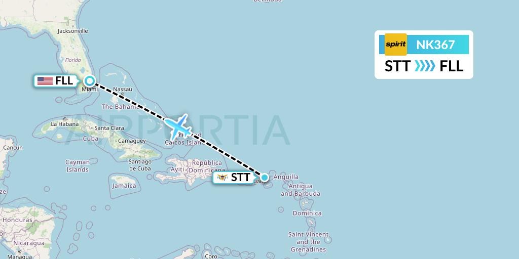 NK367 Spirit Airlines Flight Map: St. Thomas to Fort Lauderdale