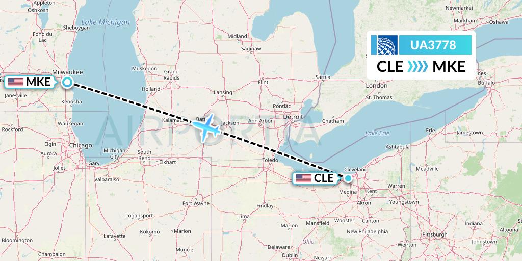 UA3778 United Airlines Flight Map: Cleveland to Milwaukee
