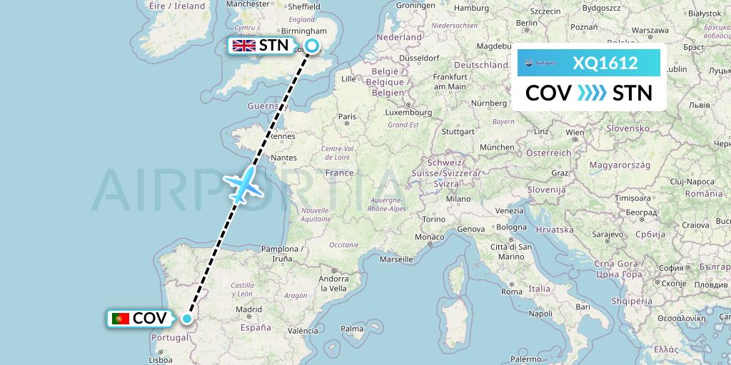XQ1612 SunExpress Flight Map: Portugal to London